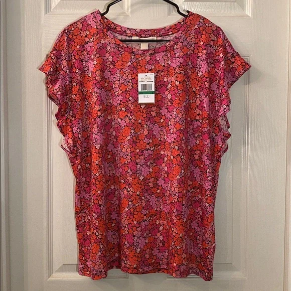 Michael Kors Pink and Orange Floral Short Sleeve Top NWTs - Picture 3 of 11